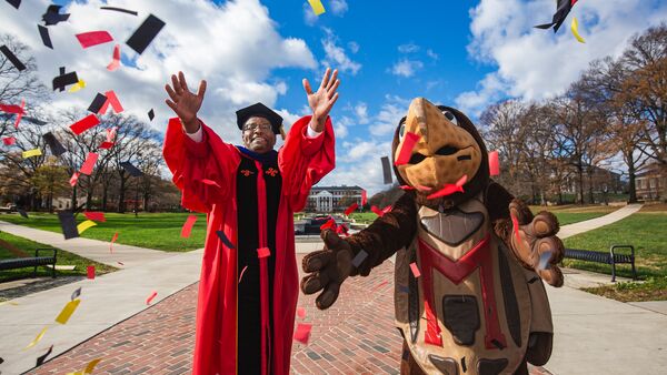 President Pines with Testudo
