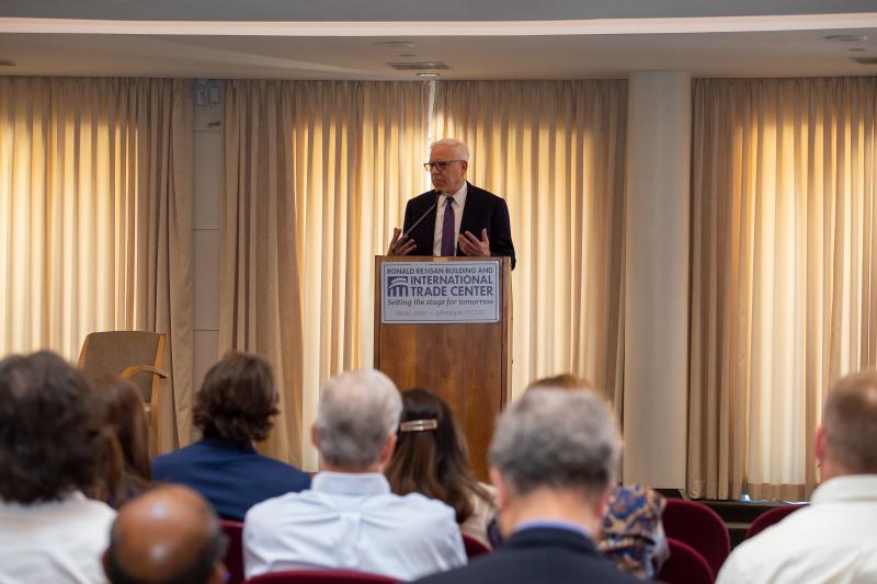 David M. Rubenstein speaking at the 2023 Fishlinger Family Lecture