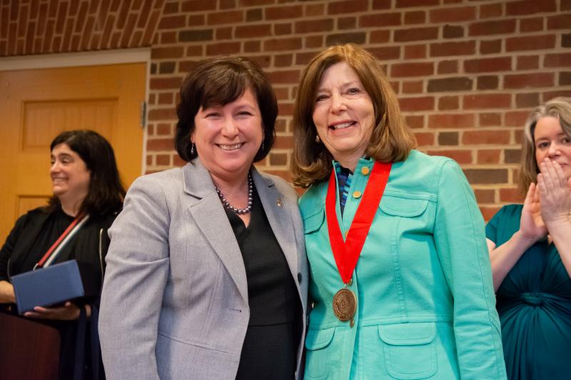HESP Professor Sandra Gordon-Salant (left) with BSOS Dean Susan Rivera after receiving the 2023 Dean's Medal