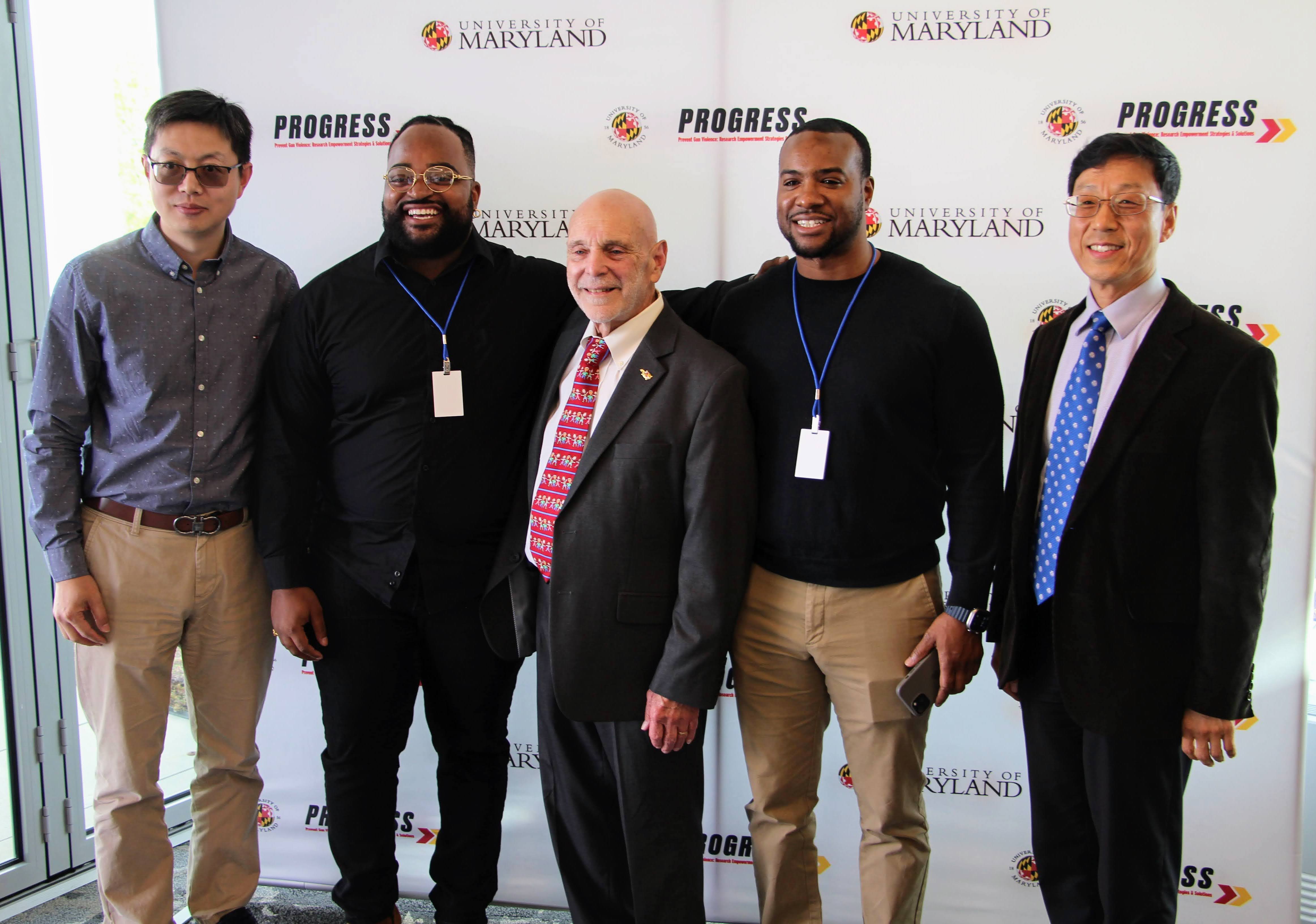 PROGRESS Co-Director Woodie Kessel (center) pictured with (left to right) Rubio Han (UMD Dept. of Geographical Sciences), Clayton Rosenberg (Alliance of Concerned Men), Terrance Staley (Alliance of Concerned Men), and Mengxue Li (UMD Dept. of Geographical Sciences).