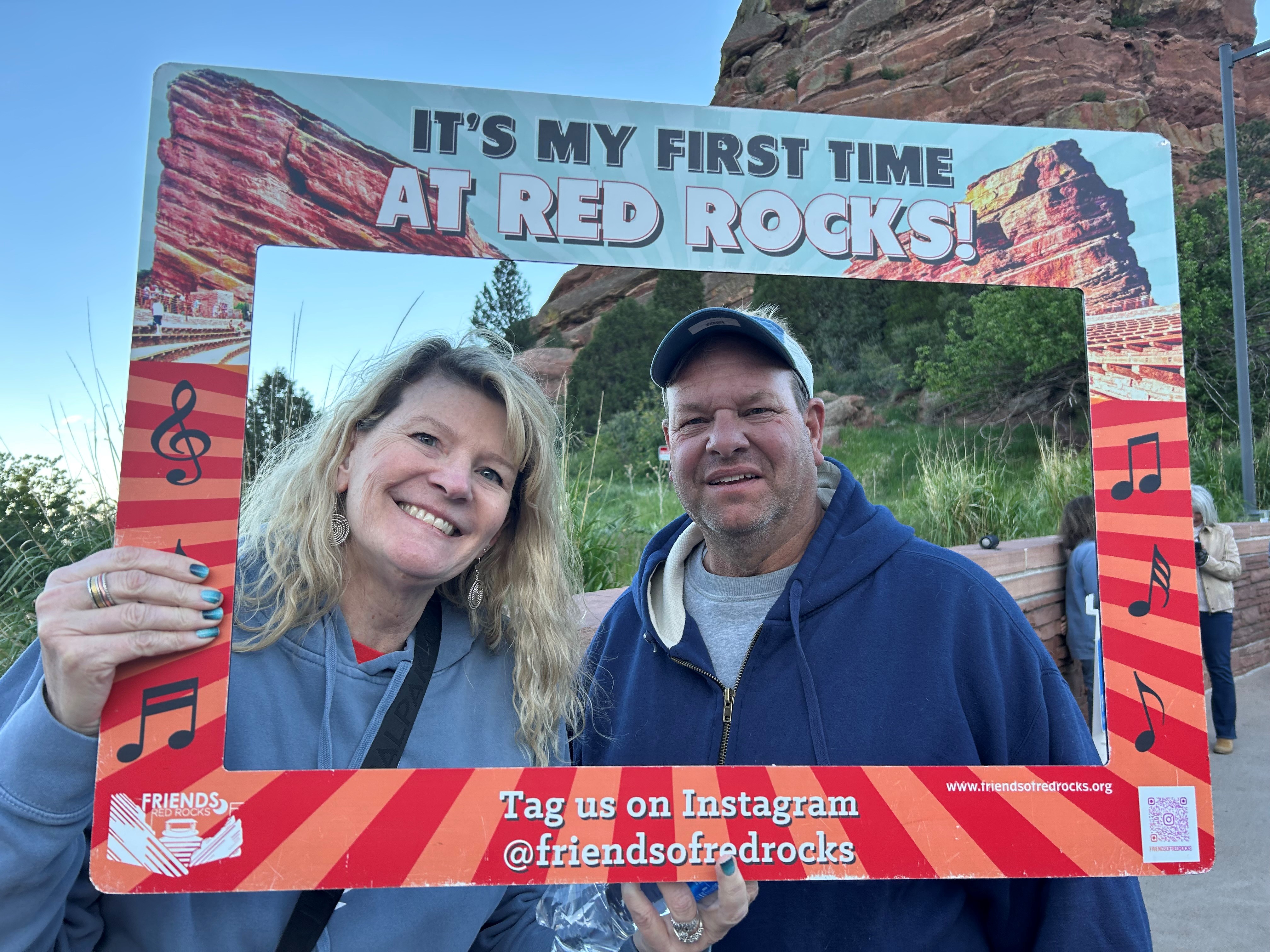 Karen and her husband, John, at Red Rocks Amphitheatre in Colorado