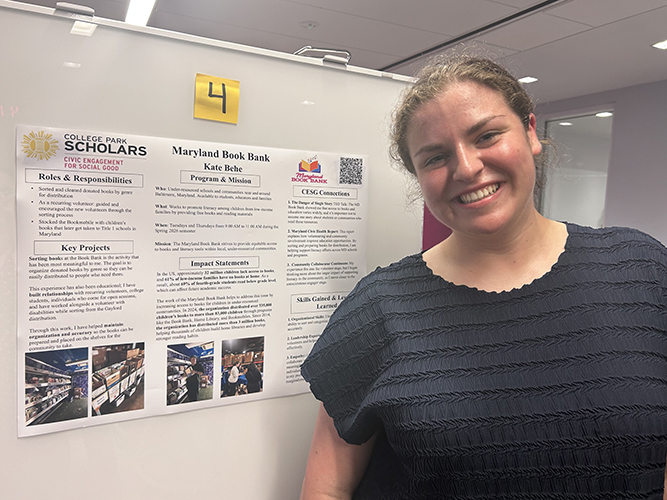 Kate Behe presents her poster on the Maryland Book Bank