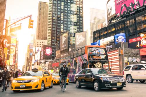 car taxi bike times square new york
