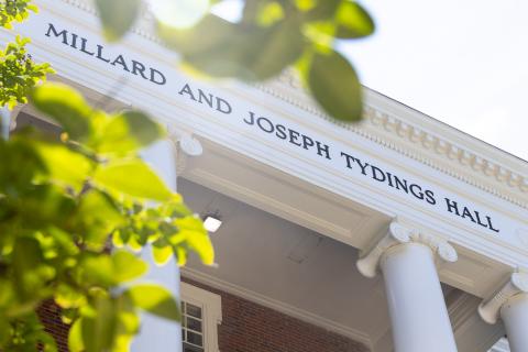 Millard and Joseph Tydings Hall, exterior building name close-up